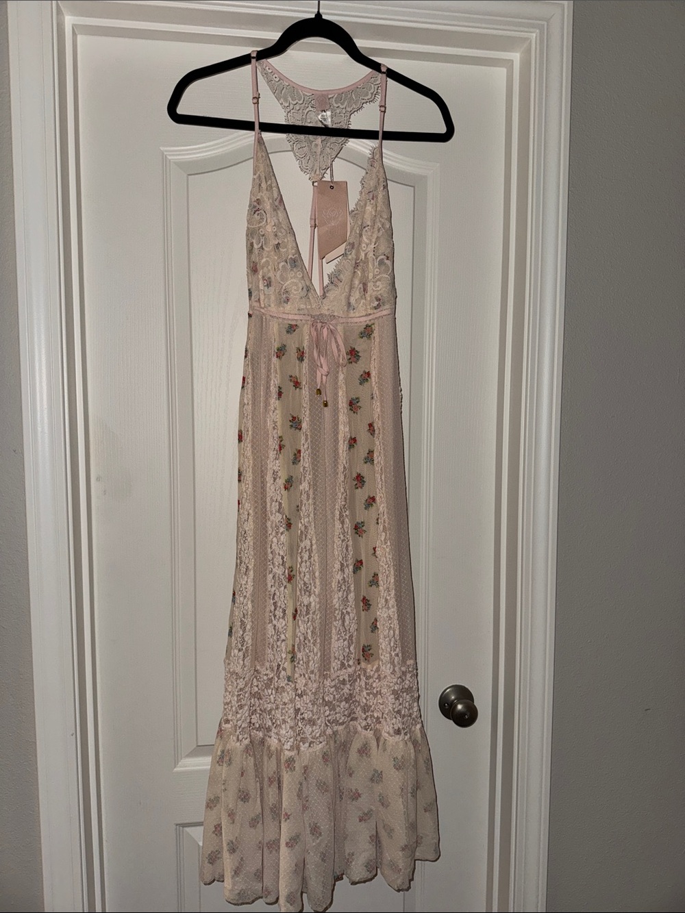 We are HAH Lace-Trim Midi Dress in Blush Pink
